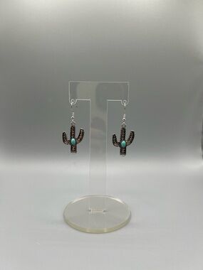 Turquoise Cactus Dangle Earrings - Handmade #E0281C